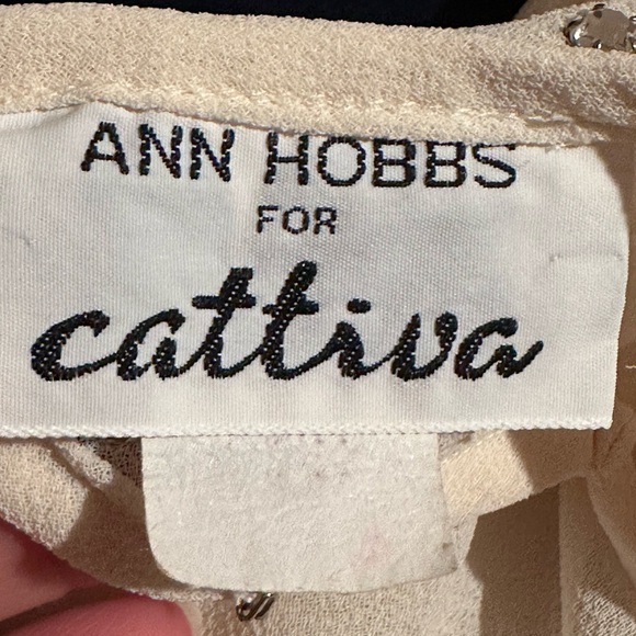 Ann Hobbs For Cattiva Cream Sheer Shoulder Pads Dimond Sequence & Pearls Sz M/L - Picture 13 of 16